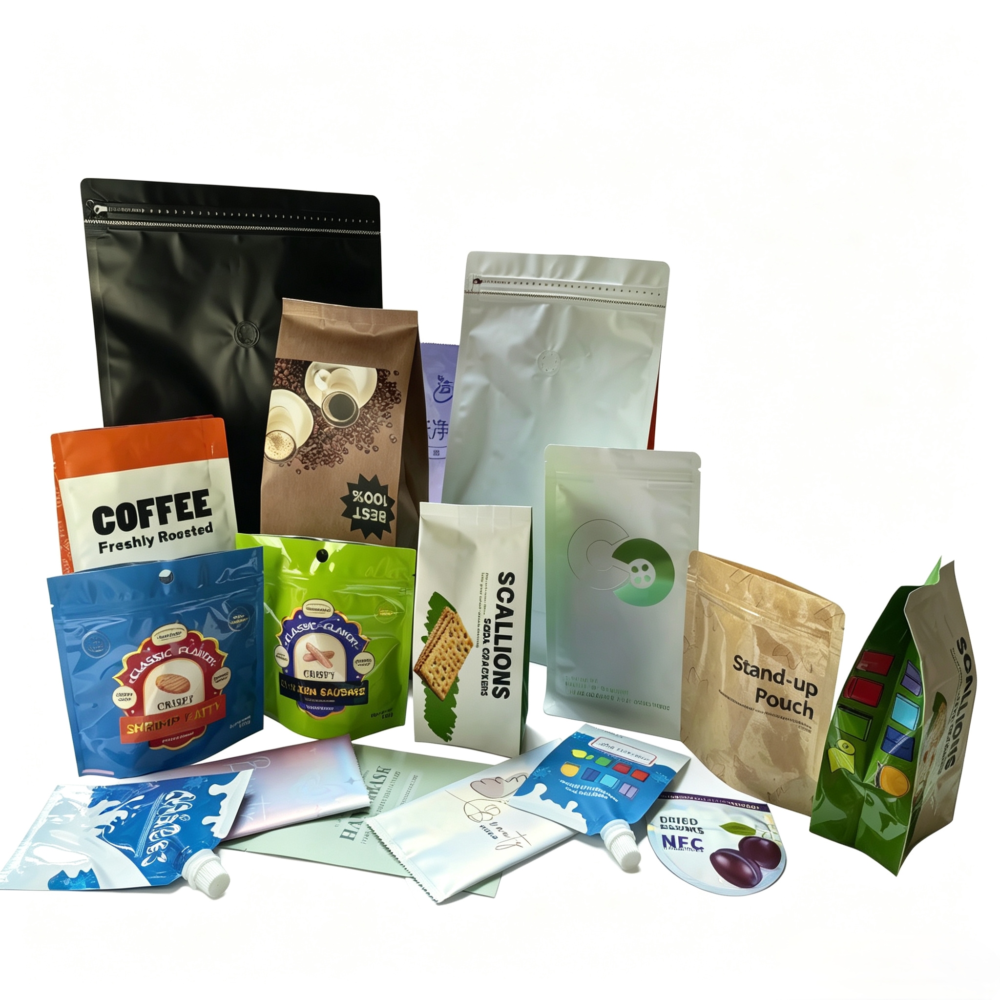 Engineering stand-up pouches with custom bottom gussets and high-barrier structures